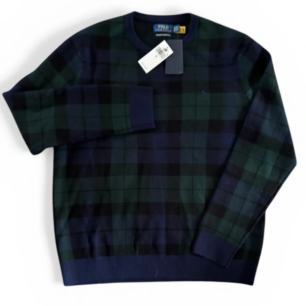 Polo Ralph Lauren Green Navy Scottish Plaid Merino Wool Sweater Size XL NWT